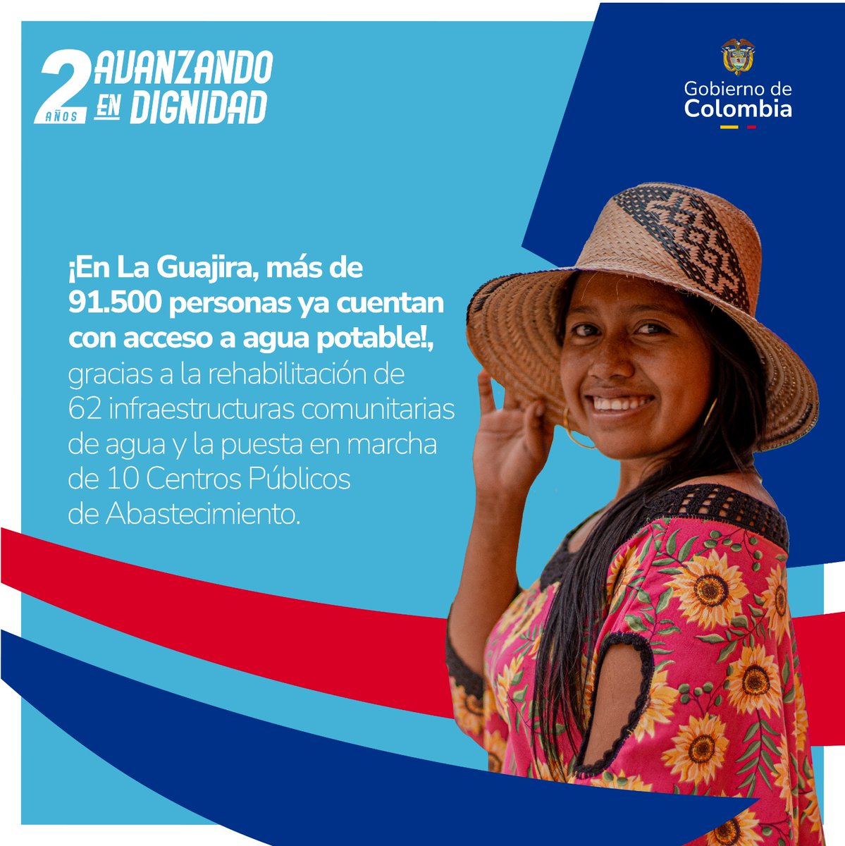 Minvivienda's tweet photo. Estamos #AvanzandoEnDignidad por el acceso a agua potable en las comunidades de La Guajira: ✅62 infraestructuras comunitarias de agua han sido rehabilitadas, ✅10 Centros Públicos de abastecimiento se pusieron en marcha, ✅560 rehabilitaciones y 37 proyectos están en ejecución. https://t.co/rAwqw9k5PF
