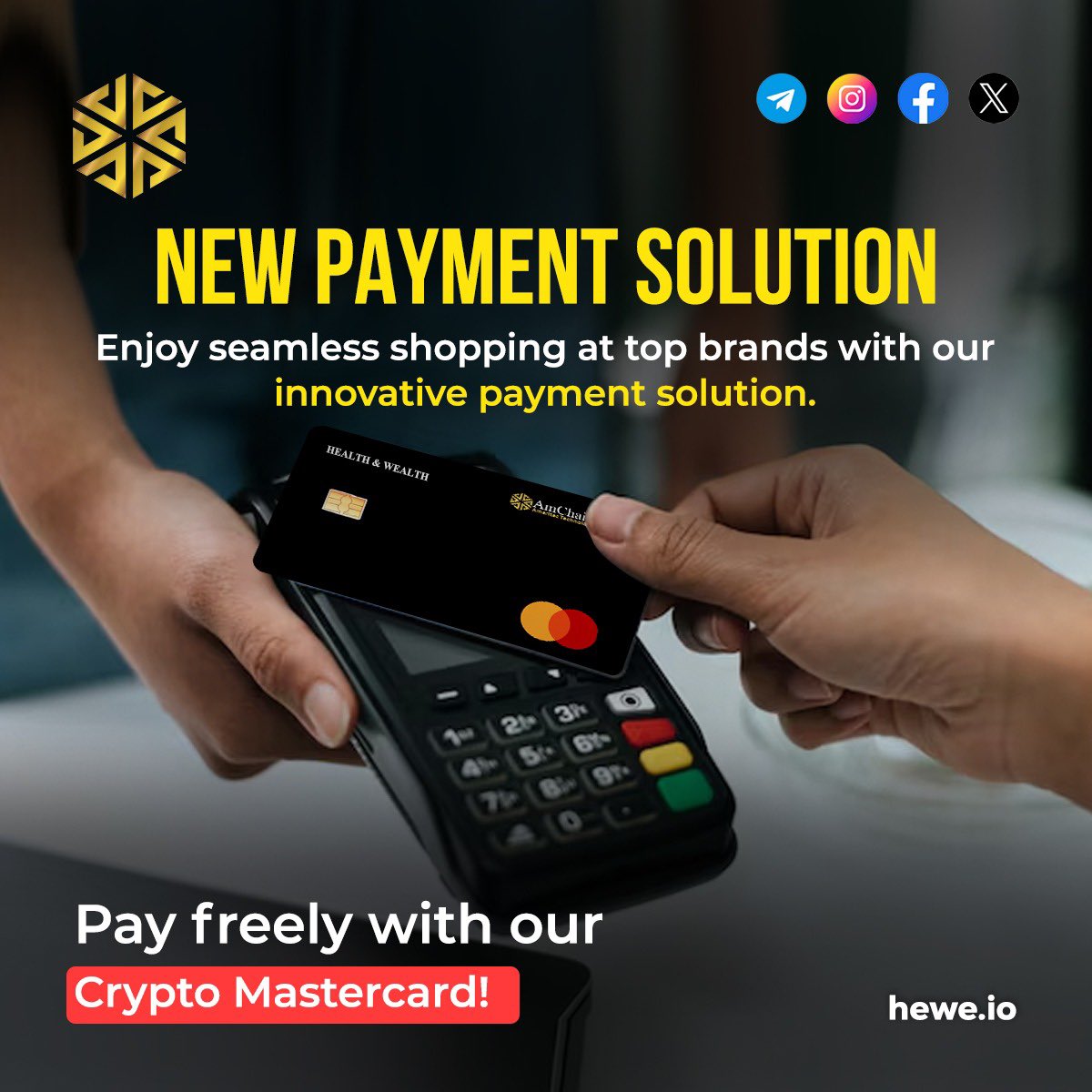 heweofficial's tweet photo. ✨Shop seamlessly at your favorite brands with our innovative Crypto Mastercard! 💳 Say goodbye to traditional banking hassles and embrace the future of payments with HeWe🌐💰
Launching soon 🚀
#CryptoMastercard #HealthAndWealth #InnovativePayments #HeWe #CryptoLife #SeamlessShopping #FutureOfFinance