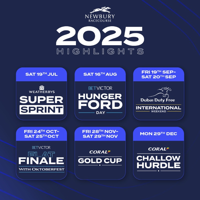 NewburyRacing's tweet photo. 📅 2025 FIXTURES 📅

2025's racedays have been confirmed 🙌

Newbury is to host 31 fixtures with 11 Premier Racedays 🏇

Register for priority access to Super Early Bird tickets to guarantee the best deal 🎫

2025 Memberships &amp; hospitality packages available soon 👌

Full info 👇