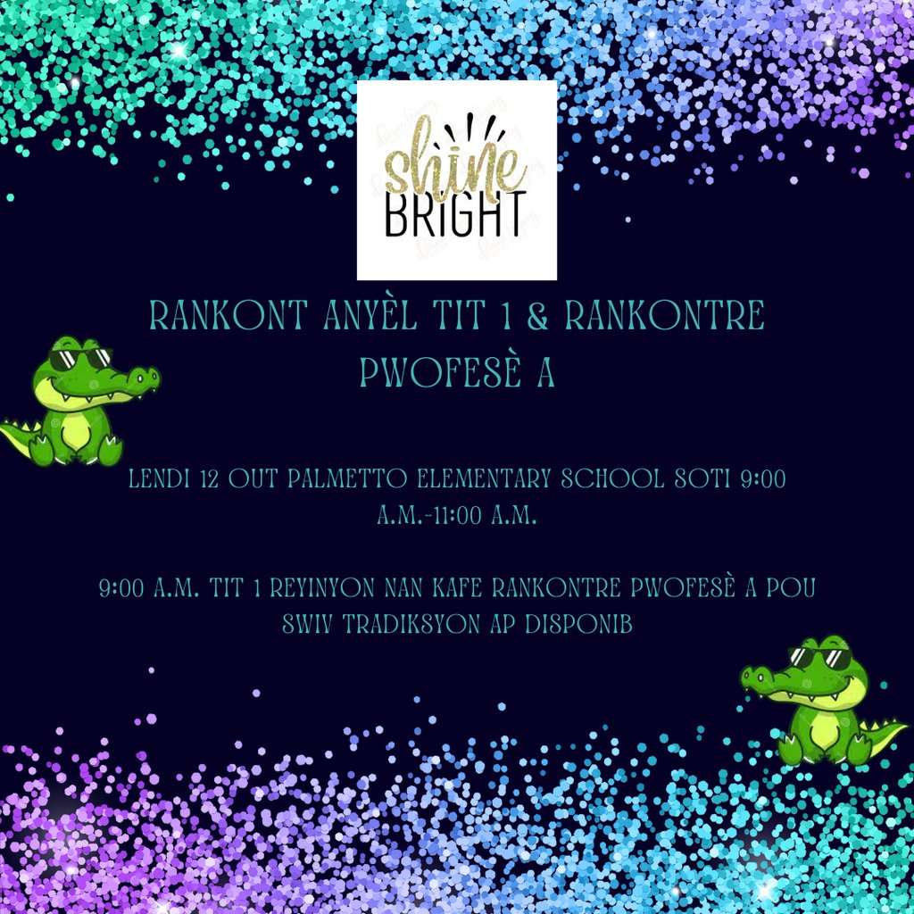 Palmetto Elementary School Families- our meet the teacher is on Monday, August 12th from 9:00 AM-11:00 AM! We can't wait to see you there!