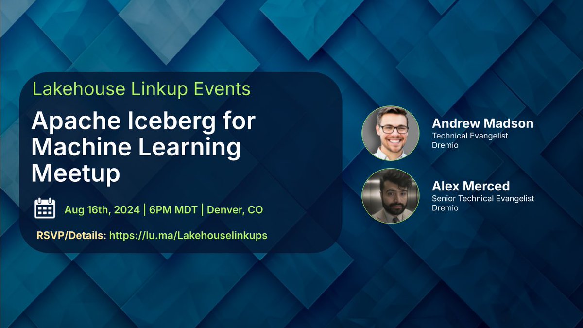 AMdatalakehouse's tweet image. JOIN US IN DENVER NEXT WEEK

Link to RSVP: bit.ly/lakehouse-link…

#MachineLearning #DataEngineering #ApacheIceberg #Denver #Colorado