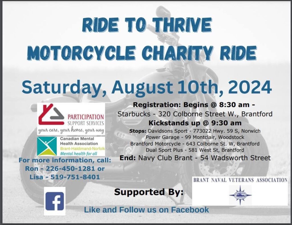 Attention all Motorcycle enthusiasts🏍️
Are you looking for something fun to do this weekend? Join us for a fun-filled day riding throughout Brantford and surrounding areas, while supporting two great community agencies. Read more here bhn.cmha.ca/ride-to-thrive…