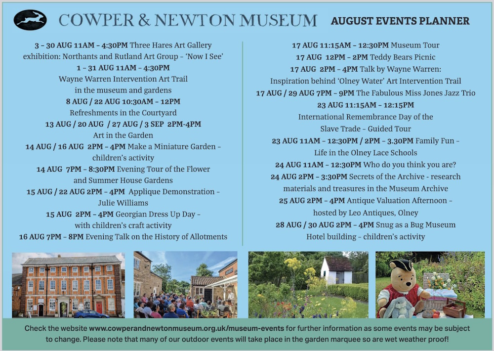 There are lots of entertaining events for children on at <a href="/CowpNewtMuseum/">The Cowper & Newton Museum</a> throughout the school holidays, including a teddy bears picnic 🧸
Find out more info at:
cowperandnewtonmuseum.org.uk