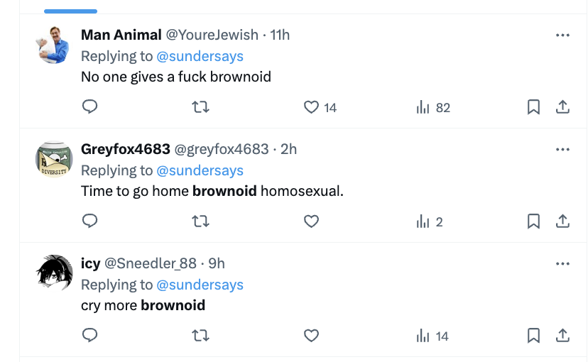 sundersays's tweet photo. "time to go home brownoid" #doesnotviolate
Are you quite sure @elonmusk @nickpickles @lindayaX
#TwoTierMusk #TwoTierTwitter
We need @Ofcom @peterkyle @EHRC @metpoliceuk to really do a deep dive on X's legal responsibilities on racial hatred https://t.co/Z6fYxv73Tc