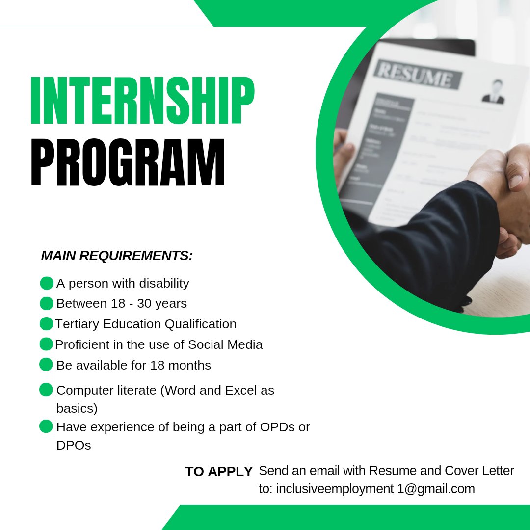 JonapwdNg's tweet photo. The #CDPF through #JONAPWD is seeking an intern with disability (18-30 years) who has knowledge of disabilities concerns, tertiary qualification, social media and computer proficiency, and available for 18 months to join their team.
Apply here: inclusiveemployment1@gmail.com https://t.co/WLw0gnZBNj