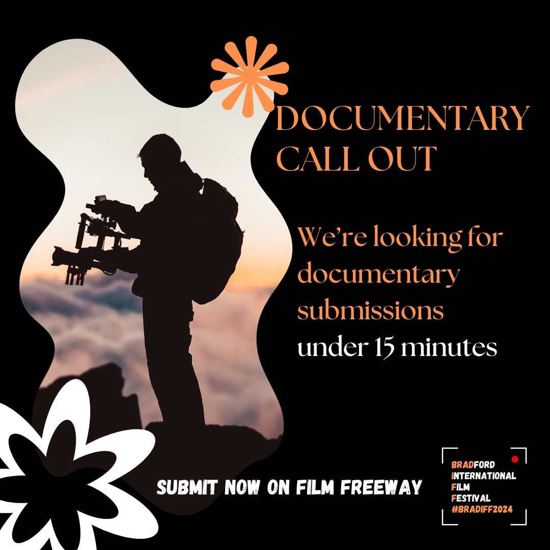 🎬 Got a short documentary (under 15 mins) made after January 2023? We’d love to see it! Submit via Film Freeway by 31/08/24 for a chance to have your film screened across Bradford during the October half-term. It's free for Bradford filmmakers! #FilmFestival #BRADIFF2024