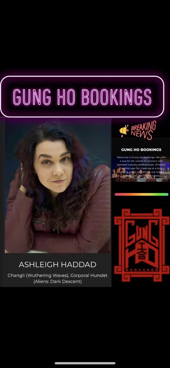 AshleighHaddad's tweet photo. Big news‼️ I’m thrilled to now be on the bookable client roster with @GungHoBookings for conventions, signings, and special events 🤘 Let us know where you’d like me to show up!  

#voiceactor #VO #VA #WutheringWaves #WuWa #Changli #AliensDarkDescent #TriangleStrategy #Avlora https://t.co/CAnZ7cJ5kG