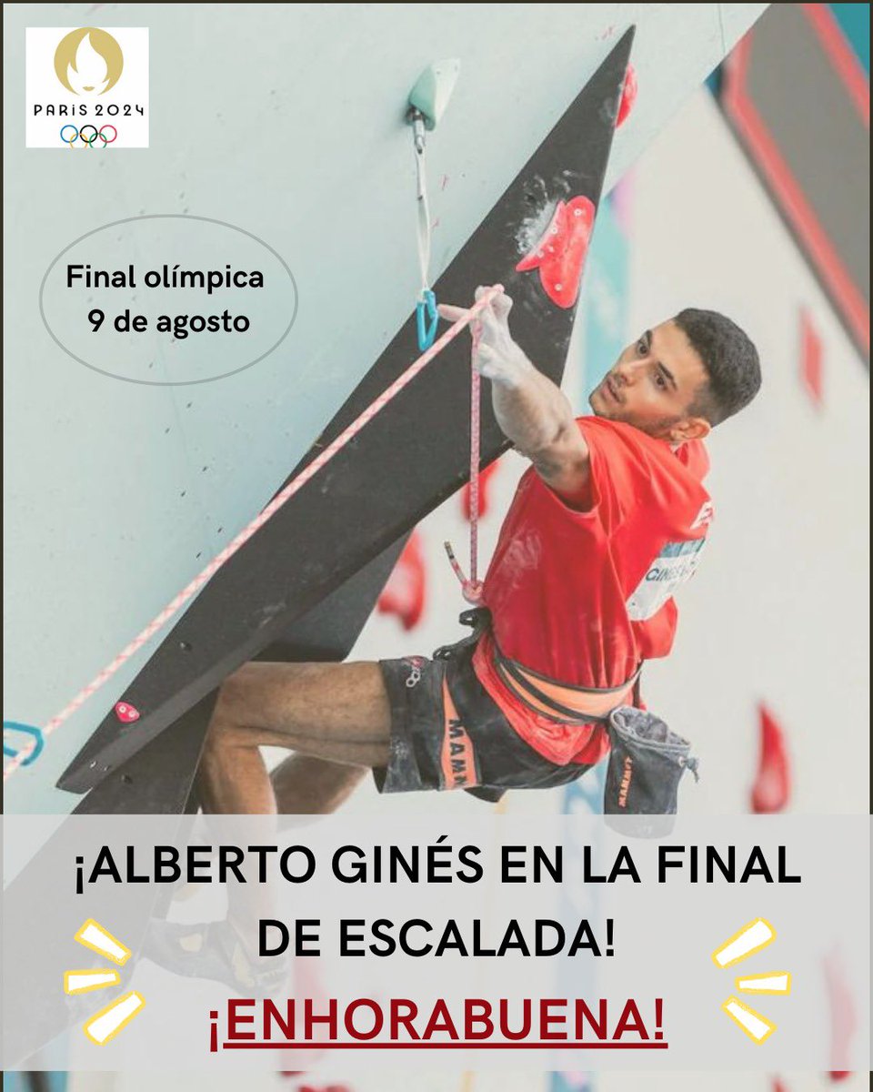 Ayto_Caceres's tweet photo. Alberto Ginés estará en la final de escalada de los #JJOO2024!! 🧗‍♀️

🗓️Todos con Alberto en la final del viernes!!
 🕙A las 10h la de bloque y a las 12.30h la de dificultad. https://t.co/GLWSjCF8nJ