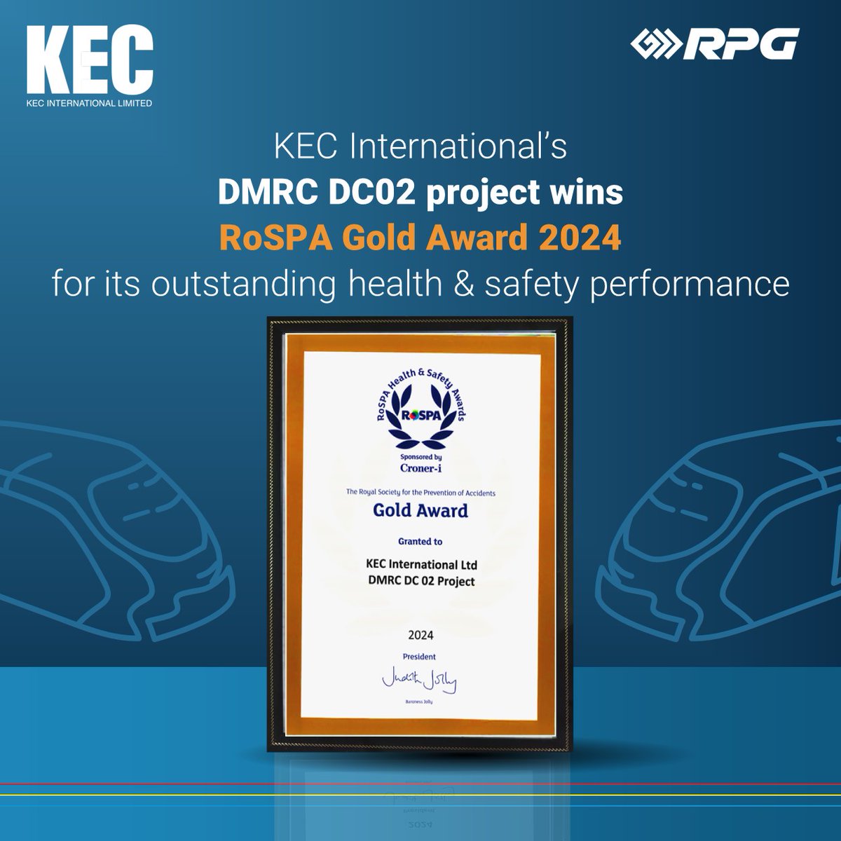 KEC_Intl's tweet photo. Our DMRC DC02 project site has received a Gold Award for its excellent performance in health and safety during the year 2023. The award was given by @RoSPA - UK.

#KECInternational #ThisIsRPG
@kejriwalv1
@nageshveet
@RPGEnterprises
@RPG_Cables_KEC
@SaeTowers https://t.co/vgPVCh7Hxt