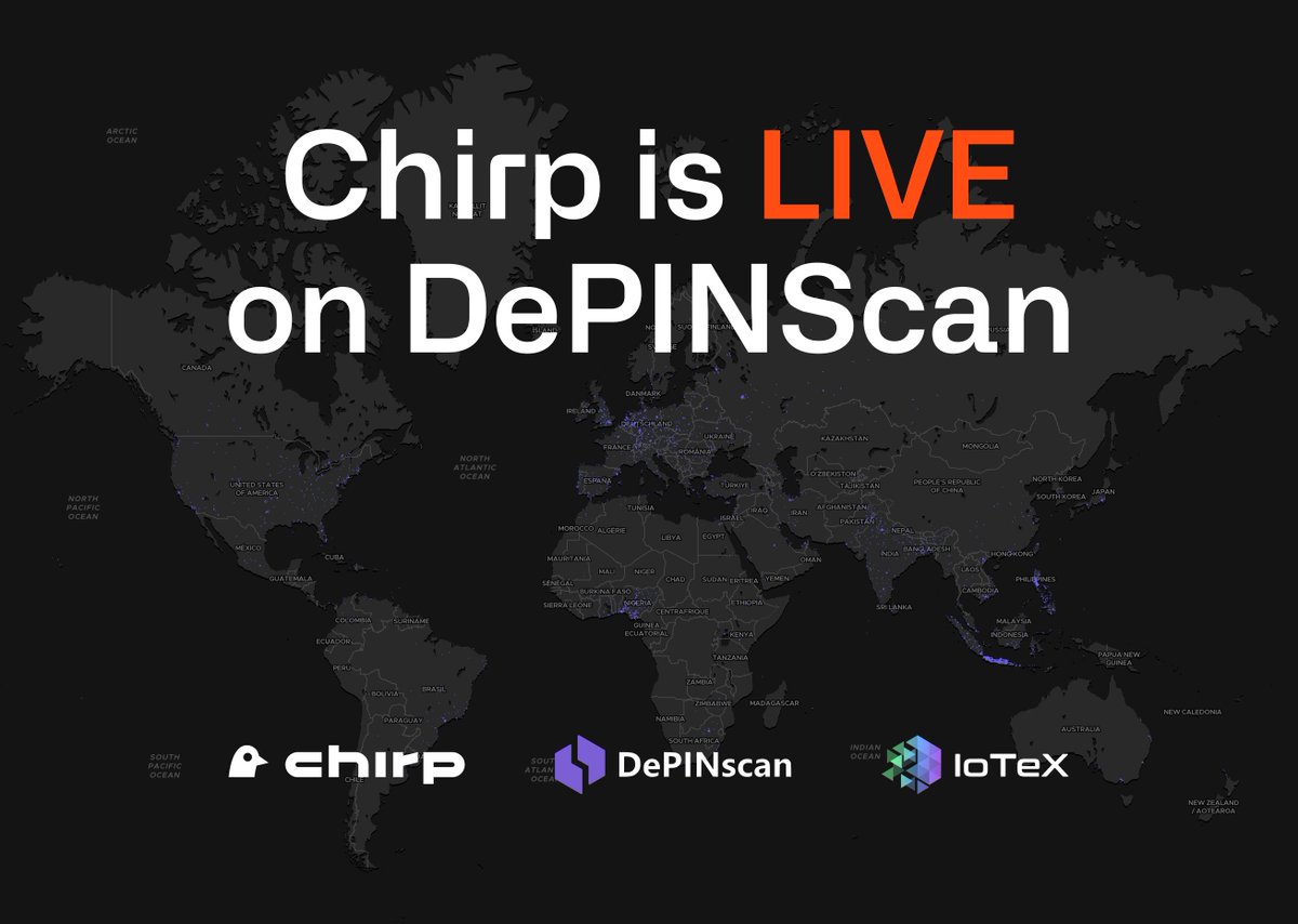 We’re excited to announce our integration with DePINscan by <a href="/iotex_io/">IoTeX</a>, the premier navigator and dashboard for #DePINs.

Now, users can effortlessly explore the expansive <a href="/ChirpDeWi/">Chirp</a> network, featuring thousands of smart devices connected from all over the world, along with other