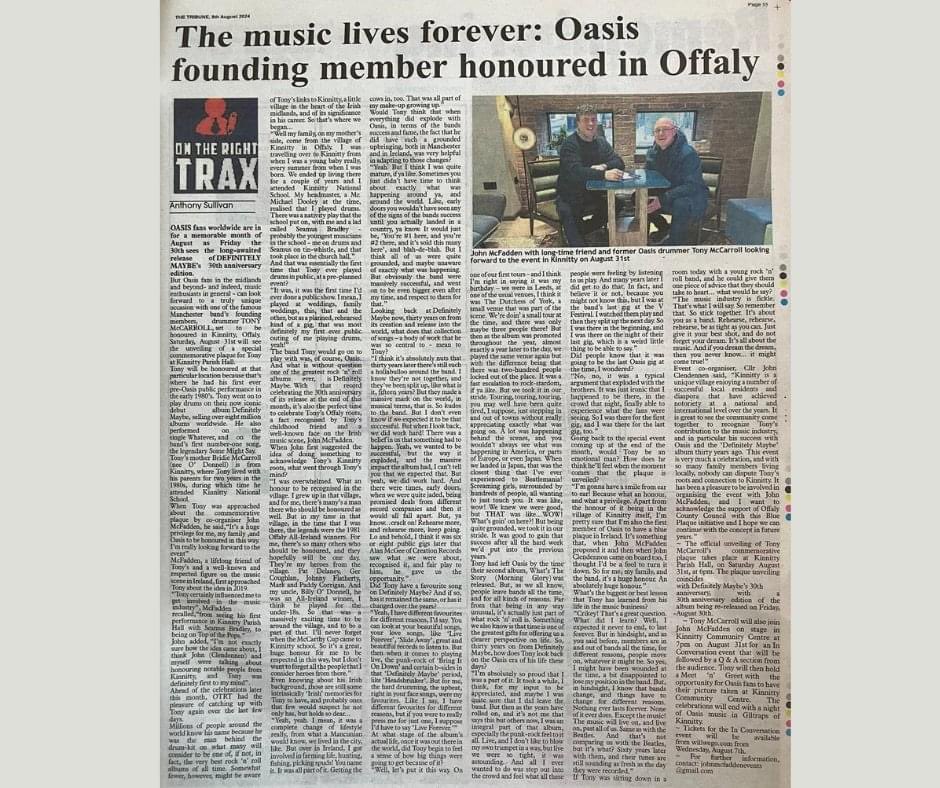 John McFadden™️ (@johnmcfadden09) on Twitter photo Grateful 2 @AnthonyOTRT & Midland Tribune announcing <a href="/TonyMcCarrolls/">Tony McCarroll</a> forthcoming plaque. A project that Cllr <a href="/johnclendennen/">John Clendennen 🇪🇺🇮🇪</a> Tony & myself have worked on since 2019. offalycoco <a href="/Kevbyrne/">Kevin Byrne</a> <a href="/MadeByEd/">Made By Ed</a> <a href="/jamesoconnormu2/">James O'Connor Music</a>
#DefinitelyMaybe by #Oasis
Event: willwego.com/tony-mccarroll… Grateful 2 @AnthonyOTRT & Midland Tribune announcing <a href="/TonyMcCarrolls/">Tony McCarroll</a> forthcoming plaque. A project that Cllr <a href="/johnclendennen/">John Clendennen 🇪🇺🇮🇪</a> Tony & myself have worked on since 2019. offalycoco <a href="/Kevbyrne/">Kevin Byrne</a> <a href="/MadeByEd/">Made By Ed</a> <a href="/jamesoconnormu2/">James O'Connor Music</a>
#DefinitelyMaybe by #Oasis
Event: willwego.com/tony-mccarroll…