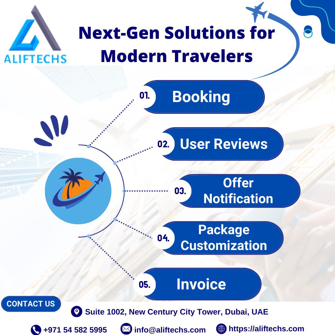 AlifTechsUAE's tweet photo. Elevate your travel experience with  @AlifTechsUAE’s comprehensive solutions. Plan smarter, travel better!

Contact Us:
📍 Suite 1002, New Century City Tower, Dubai, UAE
📞 Phone: +971 54 582 5995
📧 Email: info@aliftechs.com
🌐 Website: https://t.co/2MsSEOXgNe https://t.co/8pdGpzgLPp