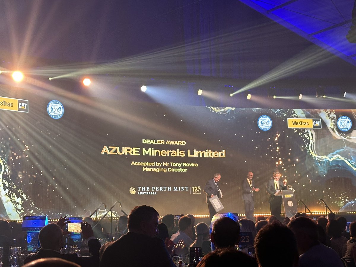 kristiebatten's tweet photo. The @diggersndealers Dealer Award goes to Azure Minerals for the sale of its Andover #lithium project to SQM and Hancock https://t.co/m4Pf3DERlu