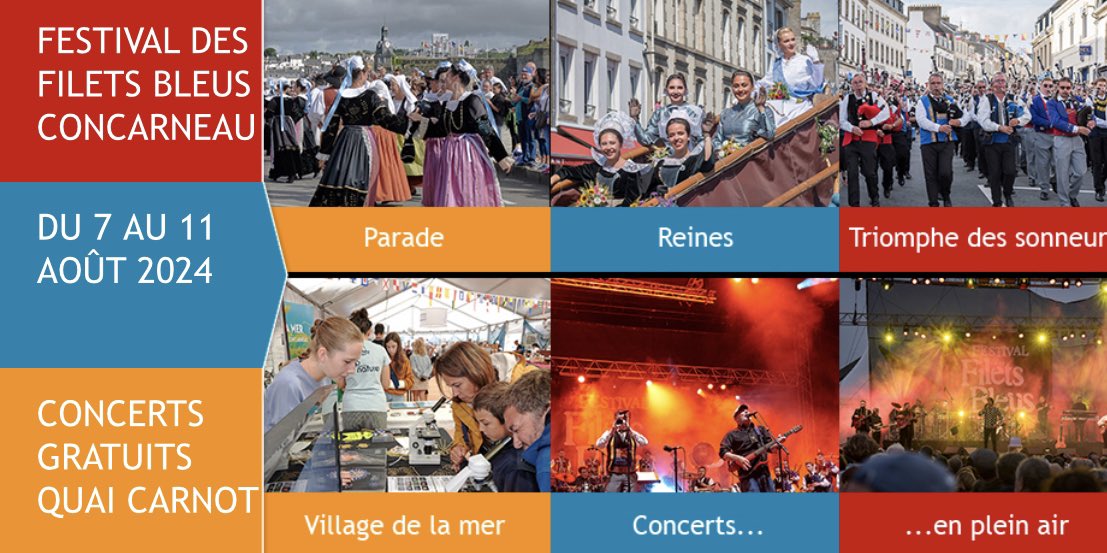 le_nzet's tweet photo. La fête des #FiletsBleus, créée en 1905, est un rendez-vous festif attendu de l’été breton.

Le long des quais, face à la Ville Close de #Concarneau, s’expriment toute la richesse et la diversité de la culture vivante de #Bretagne et d’ailleurs.

https://t.co/SD1WkRWyGi https://t.co/ezqomFG1DK