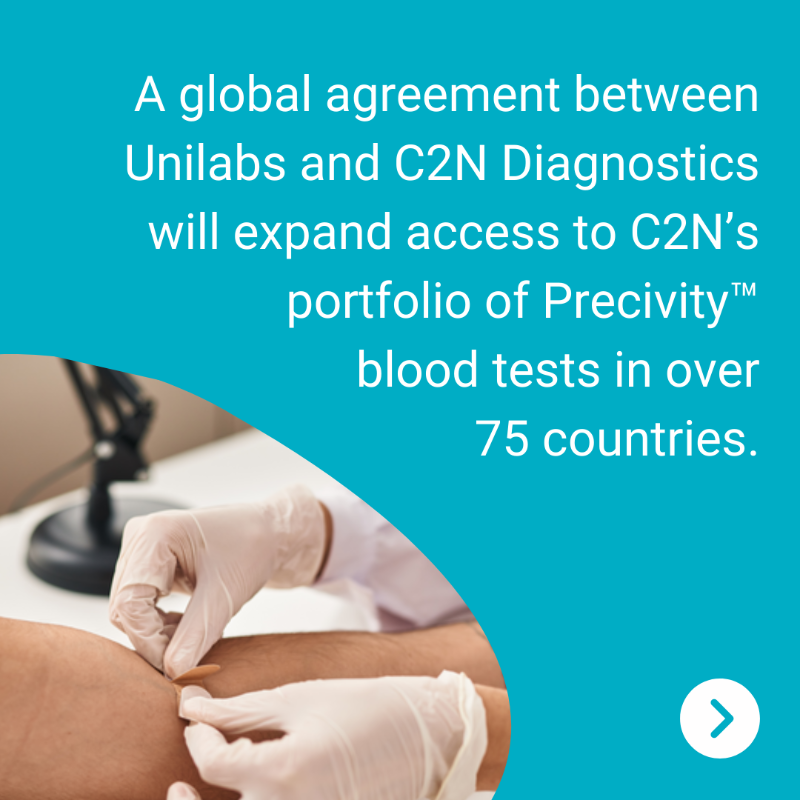 unilabs's tweet photo. We're proud to announce our global partnership with @C2NDx to transform #Alzheimers disease early diagnosis and research, expanding C2N’s Precivity™ blood tests in over 75 countries to empower more accessible testing across Europe and beyond⤵️