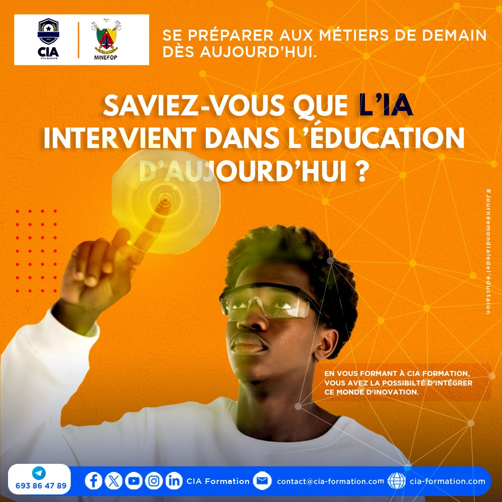 CiaFormation's tweet photo. #WorldDay
💡 Saviez-vous que l'IA intervient dans l'éducation aujourd'hui ?
💻 Formez-vous en Analyse de données et IA 👉🏾 https://t.co/YOQ8CkWtt5 avec @CiaFormation 🫱🏿🫲🏽
+ d'infos
👨🏾💻 https://t.co/T4NOvaB0Xp
📲 692 175 099
📍Yaoundé, Shell Anguissa.
#IA #CIA #LAFORMATIONCESTCIA https://t.co/IAI2Jv3qvM