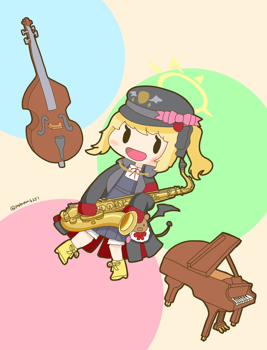 陸八魔アル(ブルアカ) 「せっかくなので昔のジャズ絵流しとく 」|トロンのイラスト