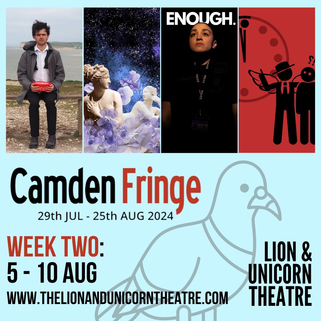 Week two of <a href="/CamdenFringe/">Camden Fringe</a> is in full swing <a href="/LandUTheatre/">Lion & Unicorn Theatre</a> - here’s what’s going on in #KentishTown this week!

Tonight: 
🎭 Maybe I should Stop | <a href="/OscarBrudenall/">oscar brudenall-jones</a> 
🏳️‍🌈 Schrödingers Lesbians | <a href="/ThemisTheatre/">Themis Theatre Company</a> 

Tom - Sat
🚔 Enough | <a href="/Moonstoneplays/">Moonstone Theatre</a> 
🪦 Deadline | House of The Onion