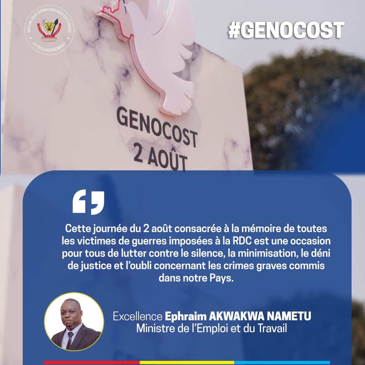 MinEmploiTraRDC's tweet image. #GENOCOST 

Tous ensemble derrière le Chef de l’Etat, Commandant Suprême de nos Forces Armées et de la Police nationale, disons NON à cette barbarie.

#CellCom