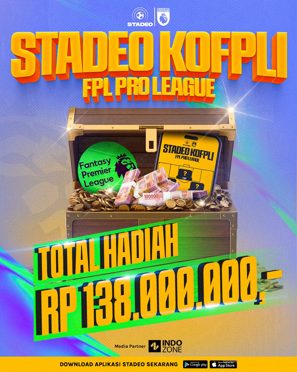 garistengah_id's tweet photo. LIGA FPL DENGAN HADIAH ✨RATUSAN JUTA✨😱😱

Memperkenalkan:

STADEO KOFPLI FPL PRO LEAGUE!

Mau ikutan? Ikutan lah! Ya kali enggaa.

Pantau terus IG atau X nya @StadeoID ~

Join di grup Whatsapp biar ga ketinggalan info-info pentingnya https://t.co/YHnylrunVG https://t.co/OOpIP2rlPw