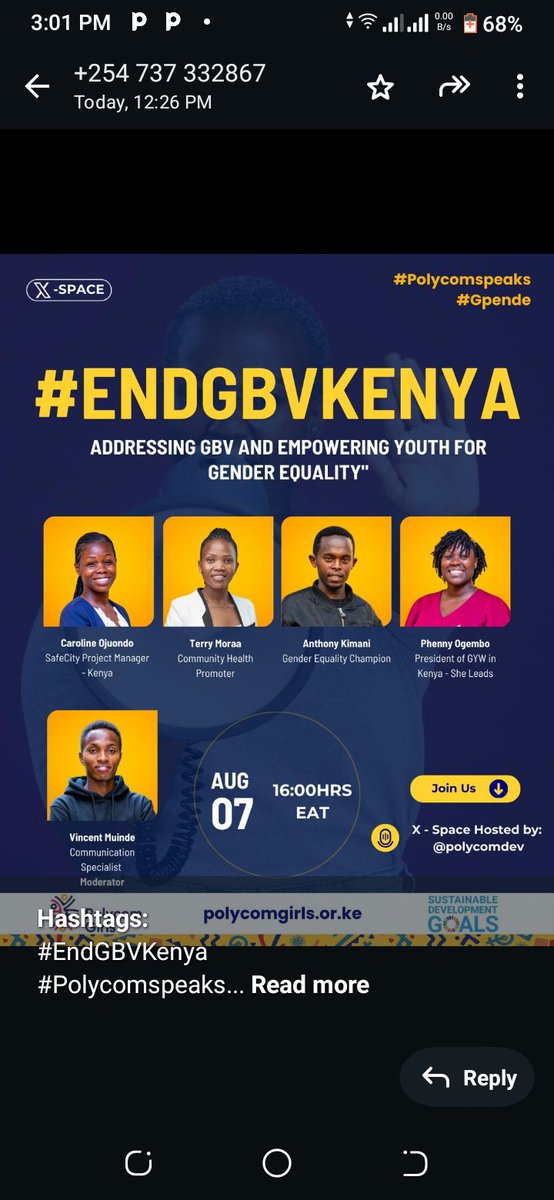 AtienoJuli47720's tweet photo. Join us @Polycomdev in a very insightful conversation about #ENDGBVKenya today 4PM-5PM EAT.
#Polycomspeak
@UNFPAKen
@DSWKenya https://t.co/7IQLCG9wg6