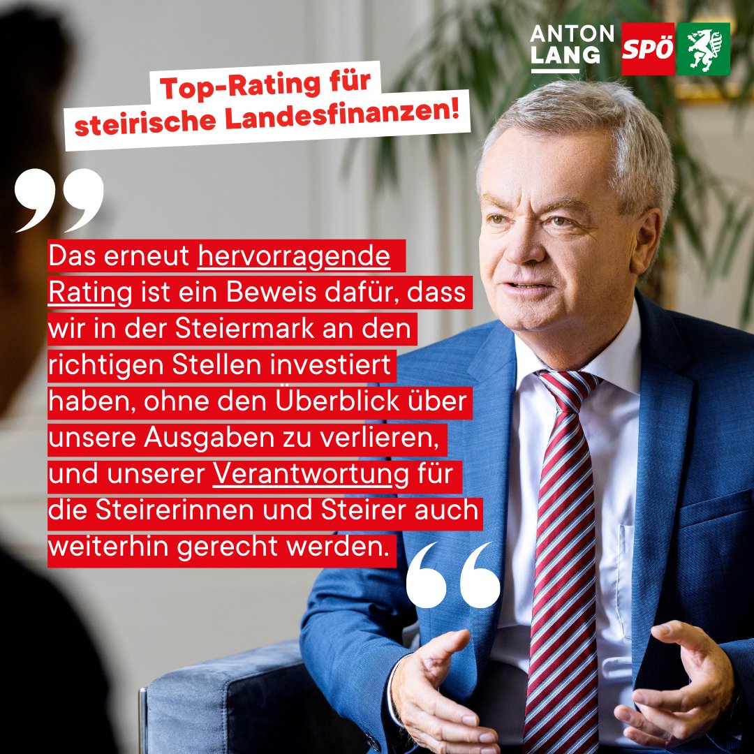 Die konsequente Arbeit von @AntonLang_Stmk und sein sorgsamer Umgang mit Steuergeld sind die Gründe, dass wir in der Steiermark eine Sozialstaffel in Kinderkrippen einführen, 130 Millionen Euro in unser Gesundheitspersonal investieren und 11.000 Mieterhöhungen verhindern konnten.