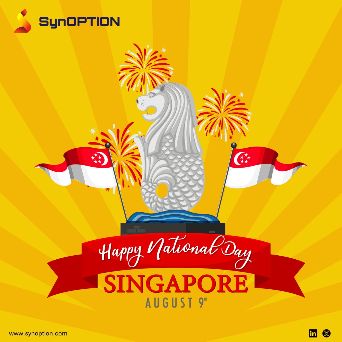 SynoptionTech's tweet image. 🇸🇬 Happy Singapore National Day!🎉 
Celebrating country&apos;s unity, resilience, and progress. Together, we embody the spirit of Singapore and advance towards a brighter future.❤️✨
#MajulahSingapura #UnityInDiversity #CelebrateSG