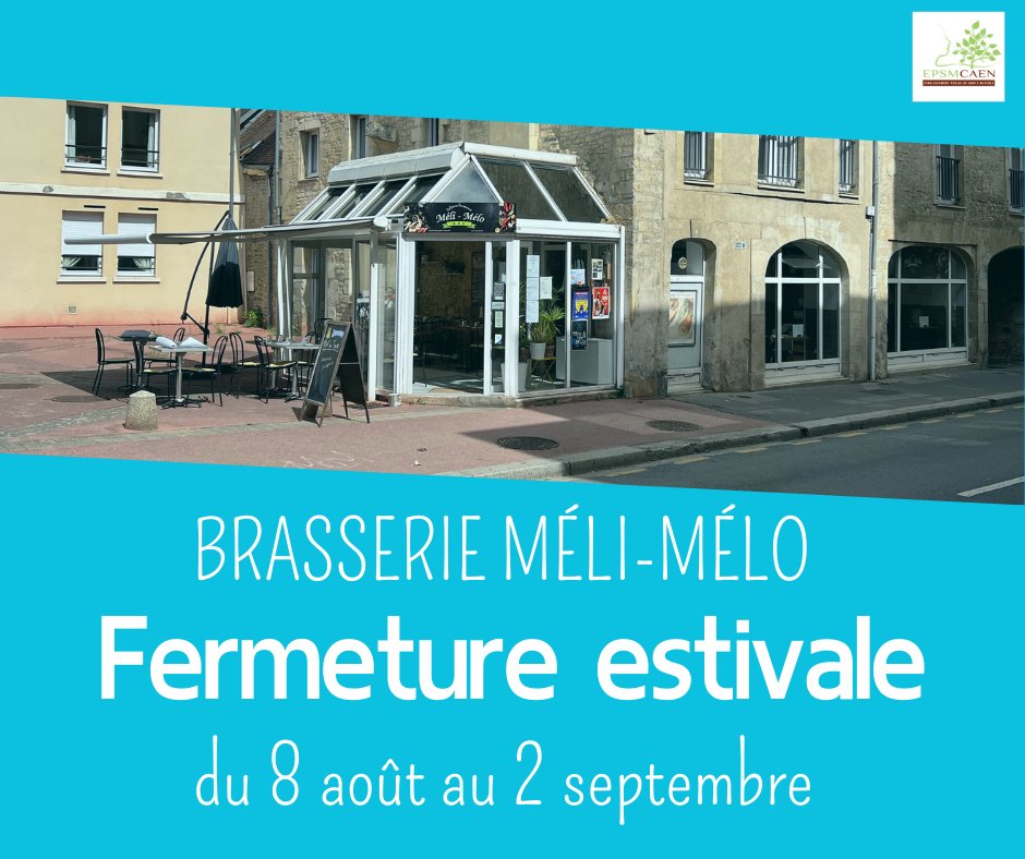 Epsmcaen's tweet image. [#Fermeture estivale]  La brasserie Méli-Mélo prend des vacances à partir de ce jeudi 🏖️ 

Réouverture prévue le 2 septembre.