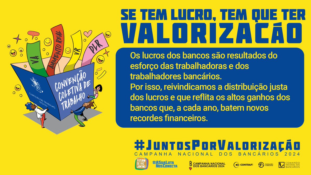 bancariosbahia's tweet photo. @febraban_oficial recompor a remuneração de bancárias e bancários é valorizar os esforços da categoria, responsável pelos lucros recordes dos bancos! #JuntosPorValorização https://t.co/ocpEMkbxjT