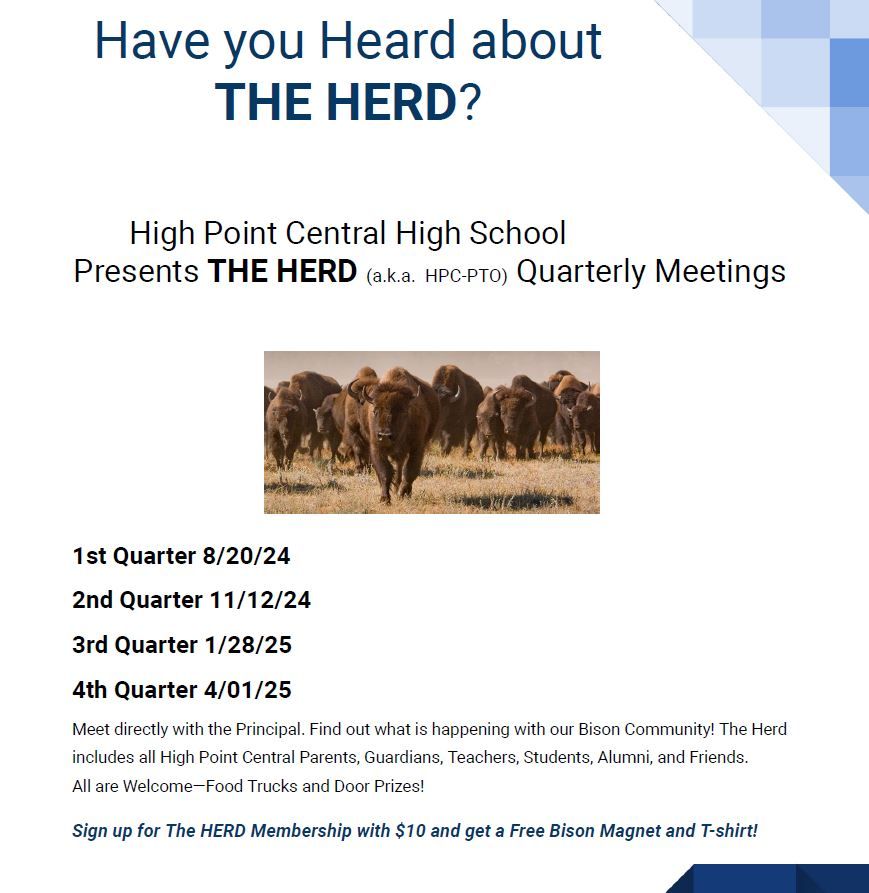 Please join the PTO Herd!!!! @hpc_pto @hpcbisonsports <a href="/hettenm/">Mike Hettenbach</a>