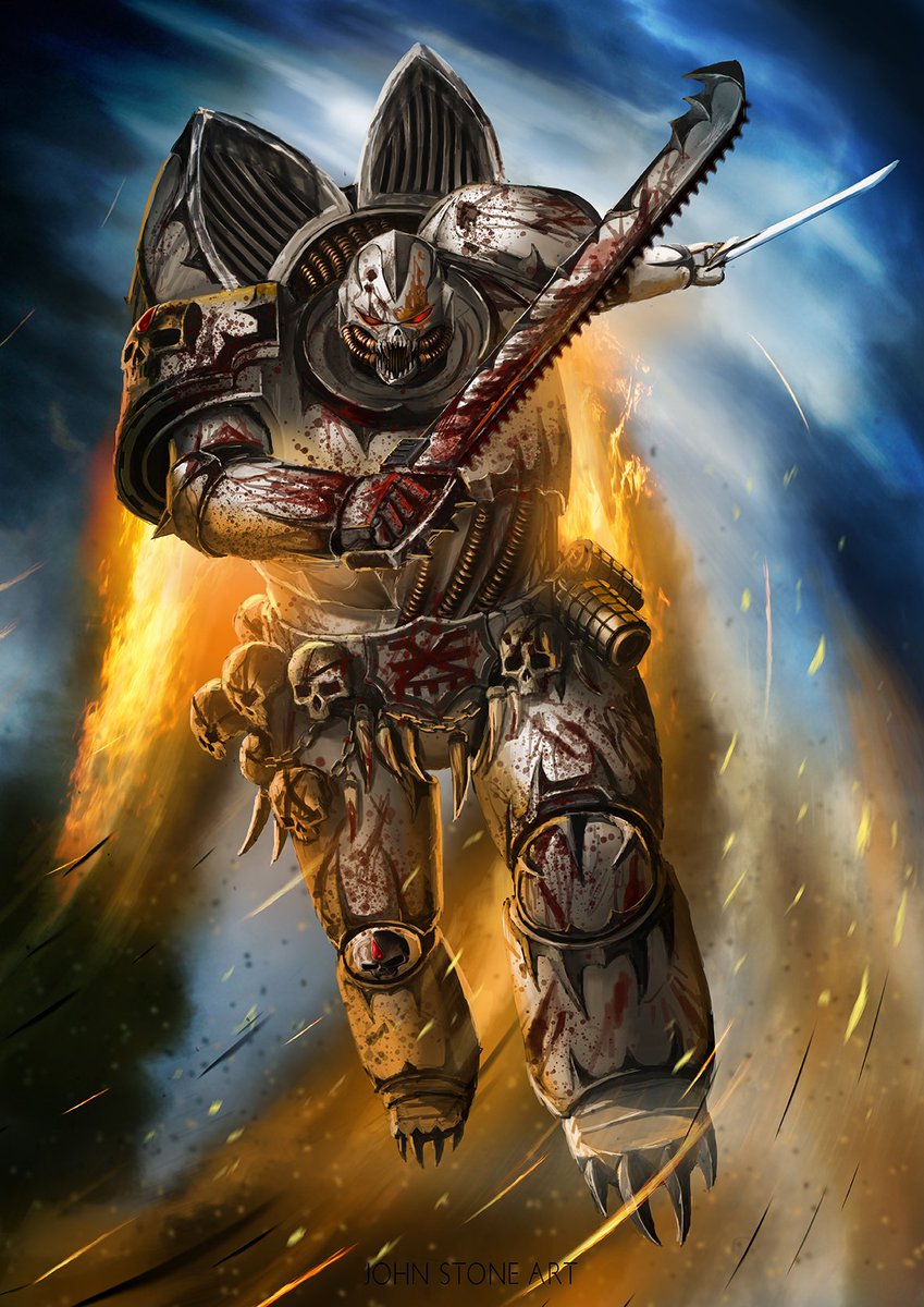 Void Fang Assault. 

Commission I painted for void_fang_warband on instagram of his custom chaos warband dedicated to Khorne. 

Hope you dig it! 

#johnstoneart #warhammer #40K 
#digitart