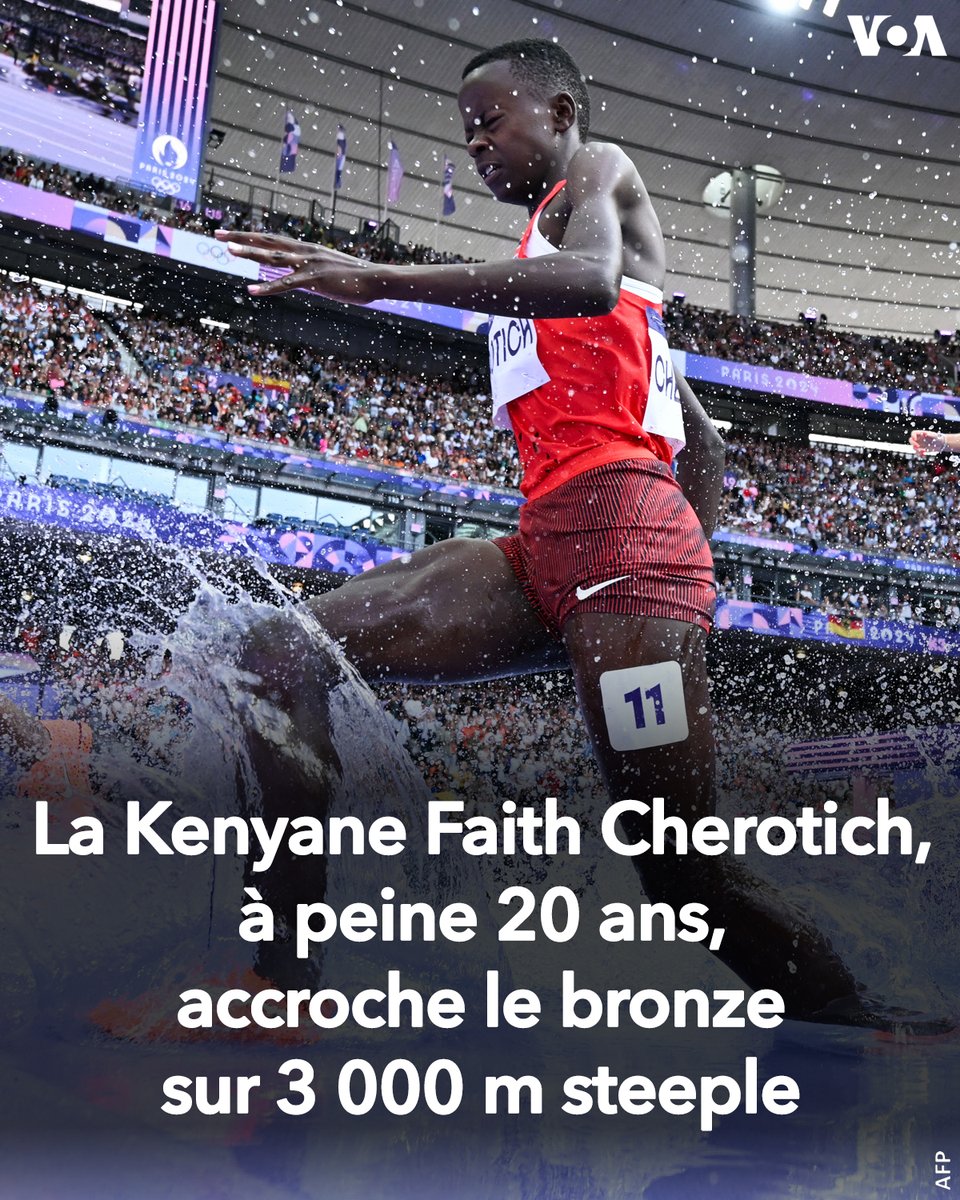 VOAAfrique's tweet photo. 🏃🏿♀️ #Jeuxolympiques #Paris2024 🏃🏿♀️
Sur le 3 000 m #steeple, l'Ougandaise 🇺🇬 Peruth #Chemutai s'empare de la médaille d'argent, tandis que la Kenyane 🇰🇪 Faith #Cherotich se pare de bronze. https://t.co/oBJvAlaKZc