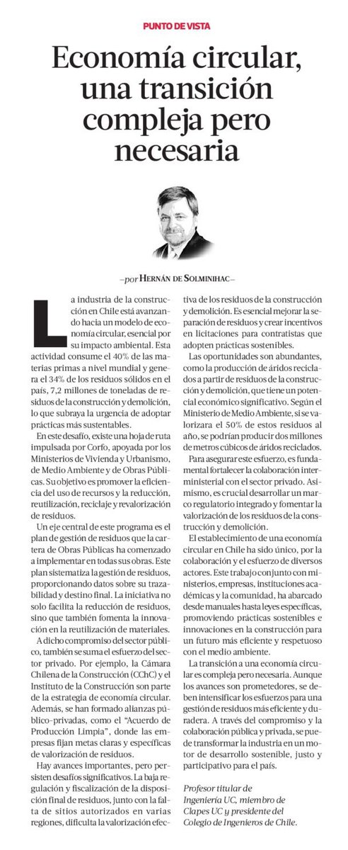 hdesolminihac's tweet photo. Comparto columna hoy en @Pulso_LT “Economía circular, una transición compleja pero necesaria”

Se puede revisar también en el link de @latercera 

https://t.co/4ZDgslOgnw

Cc @ClapesUC @IngenieriaUC @IngenierosCHILE https://t.co/gTG6EbwcO3