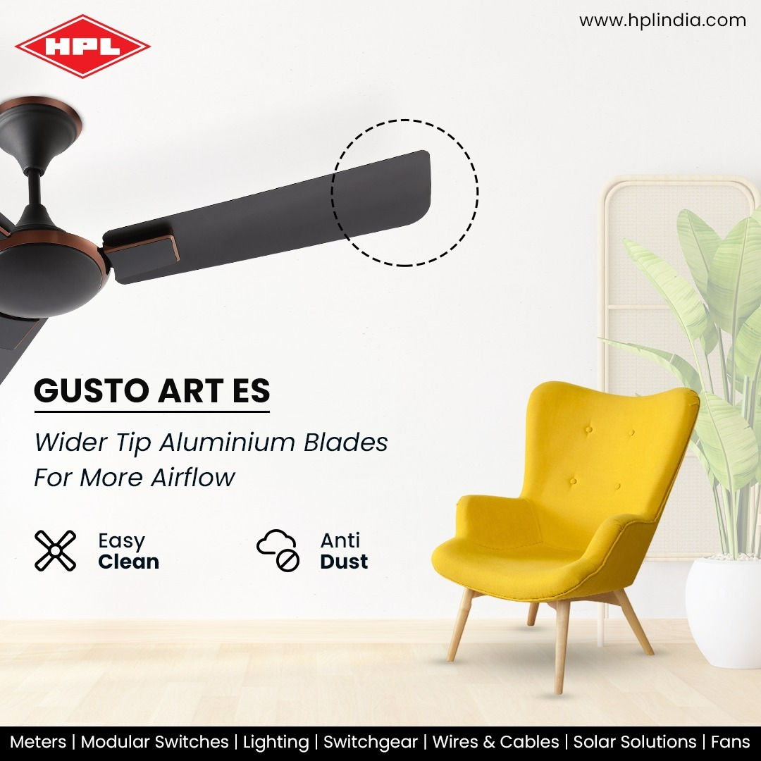 HPL_Official's tweet photo. Introducing the Gusto Art Es.
Experience a new level of cooling comfort with our wider-tip aluminum blades. Enjoy powerful airflow, easy cleaning, and a touch of elegance. ❄️
#hpl #ceilingfans #premiumfans #hplproduct #hplindia https://t.co/CpaPBnG73u
