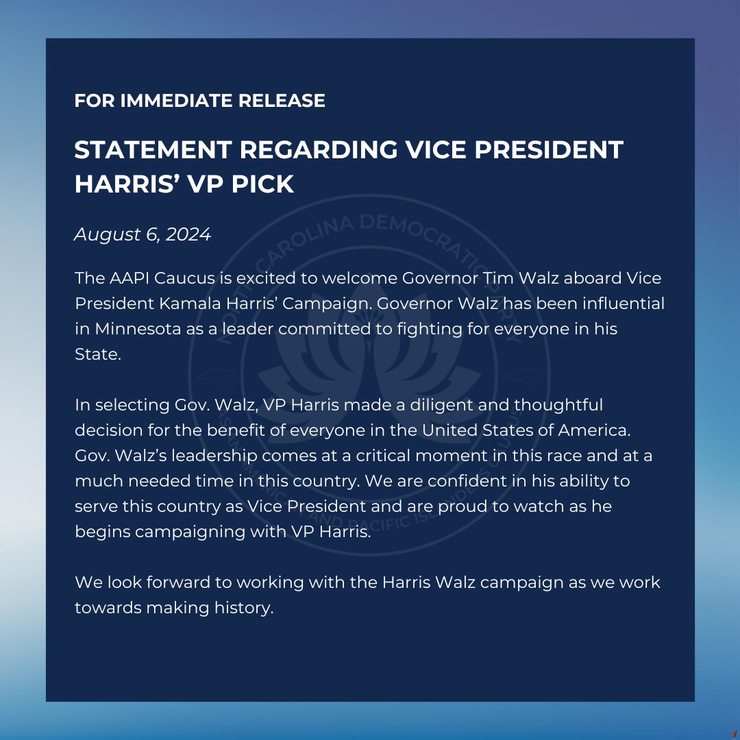 aapi_ncdp's tweet image. The Dream Team. Now, let&apos;s win this!!

#aapi #aapicaucus #ncpol #KamalaHarris2024 #HarrisWalz2024