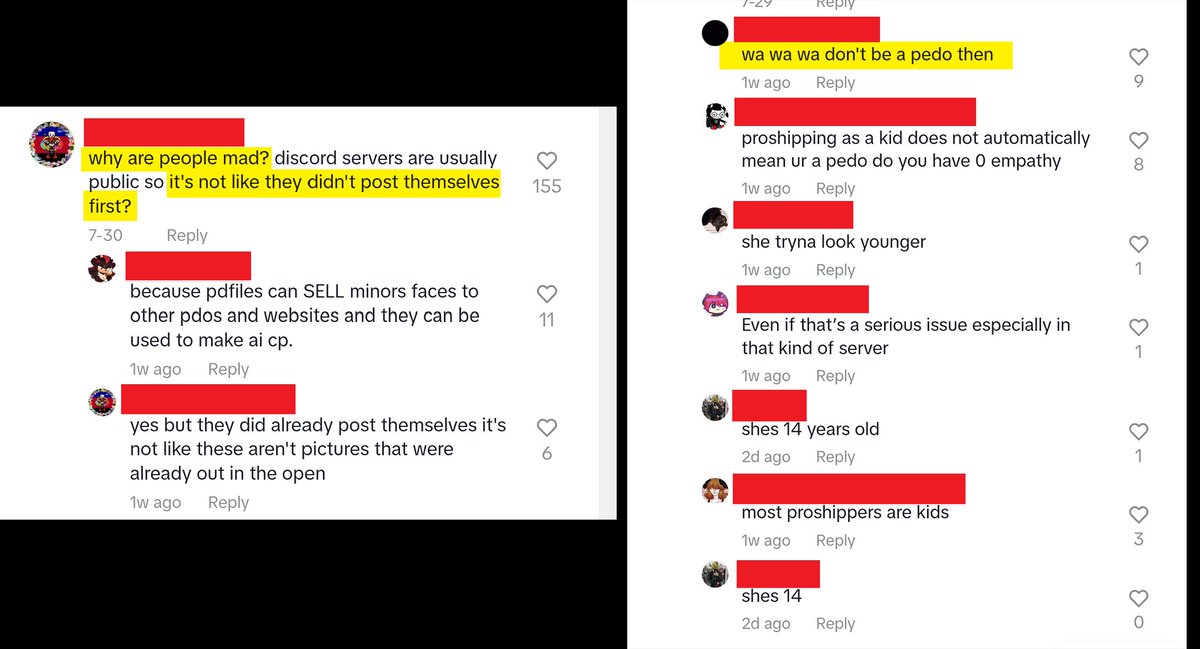 SamAburime's tweet image. So an anti-proship Tiktok doxxed a bunch of minors by taking photos from a proship discord server and posting them publicly. Then, when people say they're endangering said minors, anti-shippers are downplaying the severity saying the kids 'deserve' it or should 'know better'🧵