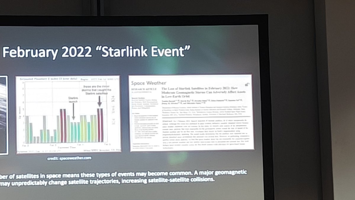 The Aurora Guy <a href="/Vincent_Ledvina/">Vincent Ledvina</a>   <a href="/UA_System/">University of Alaska</a> speaking about building a resilient society in the context of #SpaceWeather at the <a href="/astronomy2024/">IAU GA 2024 🌍</a> <a href="/IAU_org/">International Astronomical Union (IAU)</a> Glad to see our work on the loss of the starlink satellites showing up on his slides!