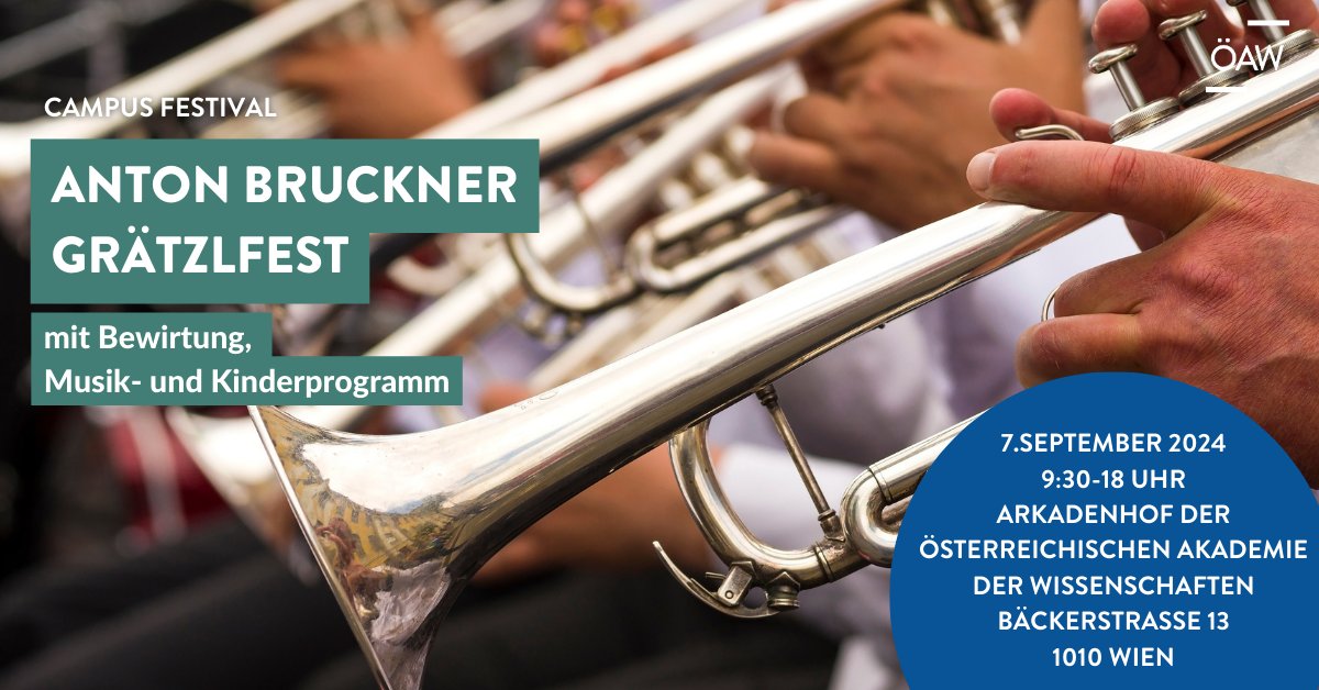 Kommt vorbei! 🎺🥁🍻 Anlässlich des #Bruckner-Jahres 🎶 wird der Komponist mit einem Festgottesdienst in der Jesuitenkirche, Musik- und Kinderprogramm gefeiert 🥳
🗓️ 7.9.2024, ab 9:30 Uhr 
📍 Arkadenhof, Bäckerstr. 13, 1010 Wien 
Mehr Infos ➡️ oeaw.ac.at/detail/veranst… <a href="/ACDH_OeAW/">ACDH-CH</a>