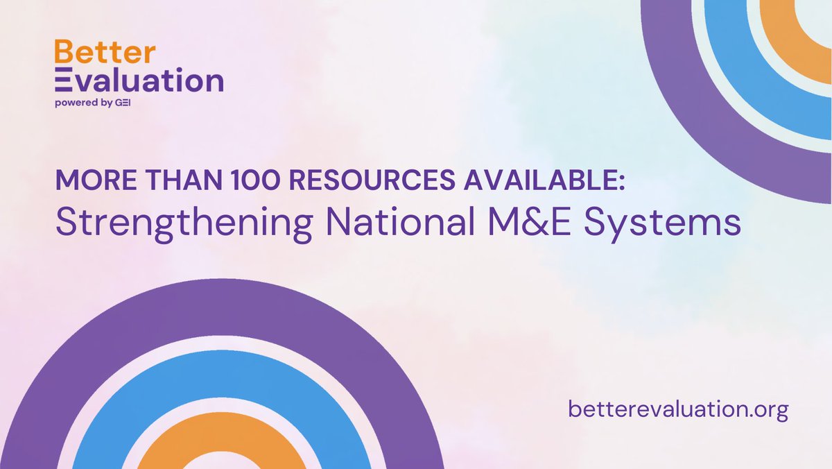 Global Evaluation Initiative (@gei_globaleval) on Twitter photo 📢 More than 💯 resources to build your knowledge & understanding of national monitoring & #evaluation (M&E) systems 👇
📚 All available on GEI's knowledge platform <a href="/BetterEval/">BetterEvaluation</a>
🤿 Dive in, explore & learn more: bit.ly/3yC26Ao 📢 More than 💯 resources to build your knowledge & understanding of national monitoring & #evaluation (M&E) systems 👇
📚 All available on GEI's knowledge platform <a href="/BetterEval/">BetterEvaluation</a>
🤿 Dive in, explore & learn more: bit.ly/3yC26Ao