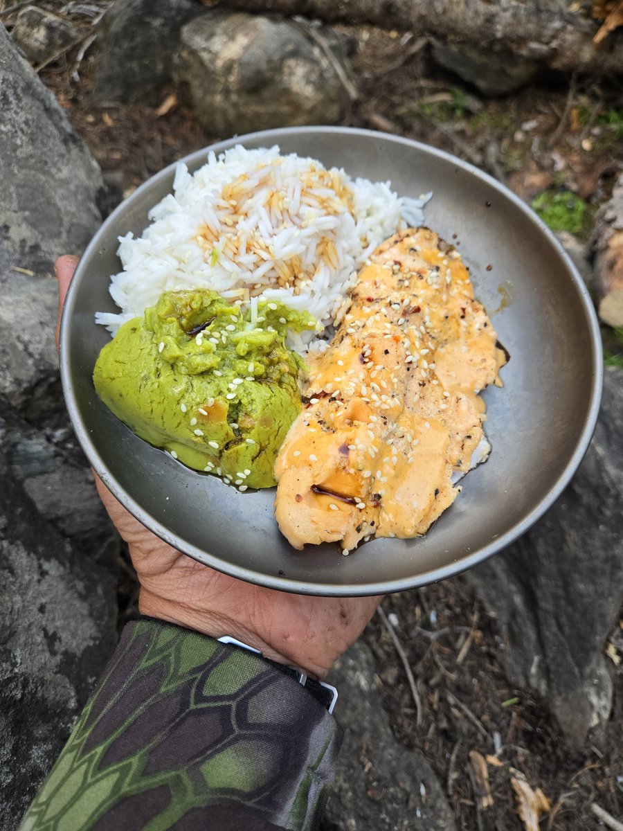 EstelaWildEd's tweet photo. Possibly the best backcountry fish dish I've ever made. Cutthroat trout. Guacamole, white rice, Sriracha mayo, sesame seeds, soy sauce. Unreal! @kryptekoutdoors @Victorinox #fishing #kryptek #swissarmy #backpacking #hookandcook https://t.co/O6eQOdMD6k