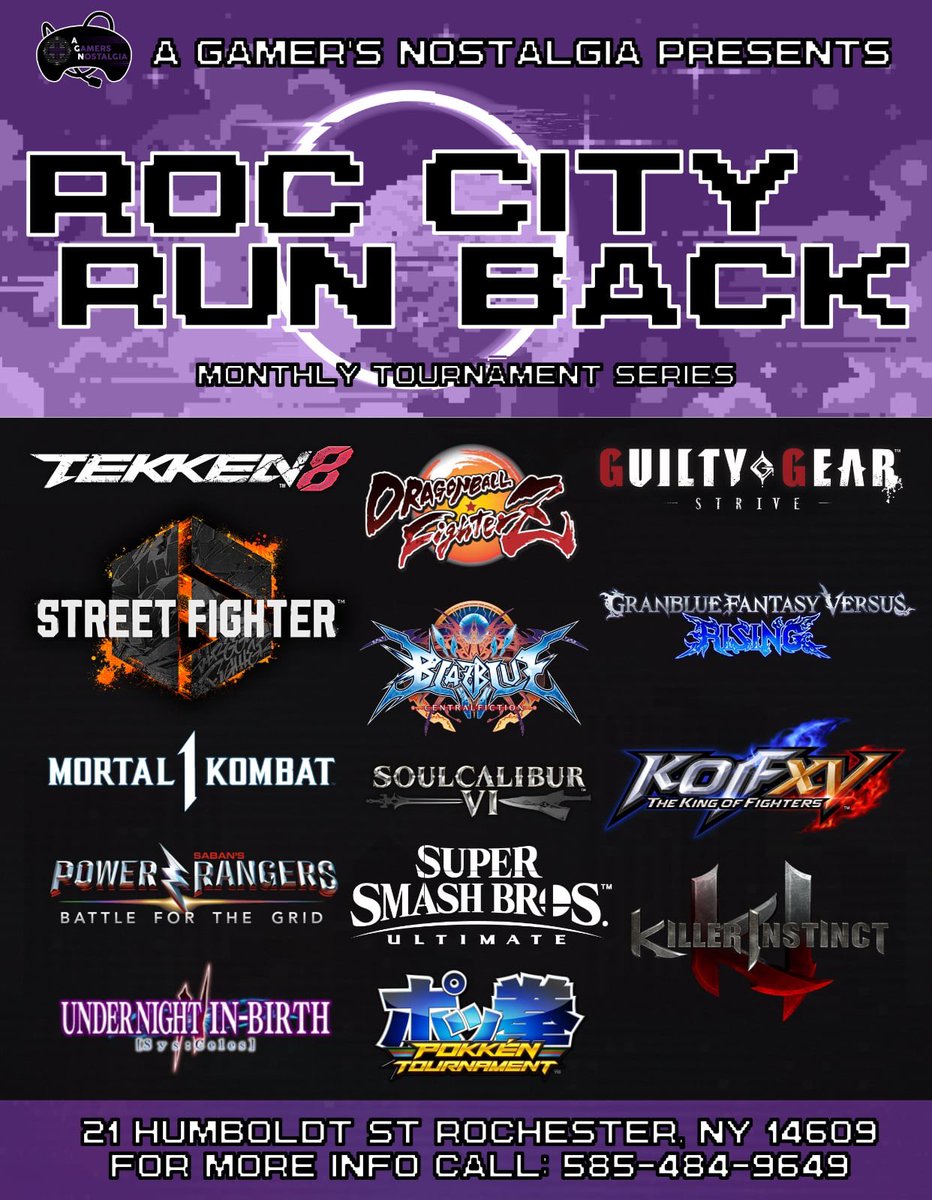 AGNostalgia1's tweet photo. AUGUST 17th 🥵 is our next tournament day! Come play against and with some of the best players in upstate New York OR just come and hang out with other players who just love video games. You can bring family and friends too 🤗Doors open at 11am! #agn #esports #roccityrunback https://t.co/aVGeo6nH7d