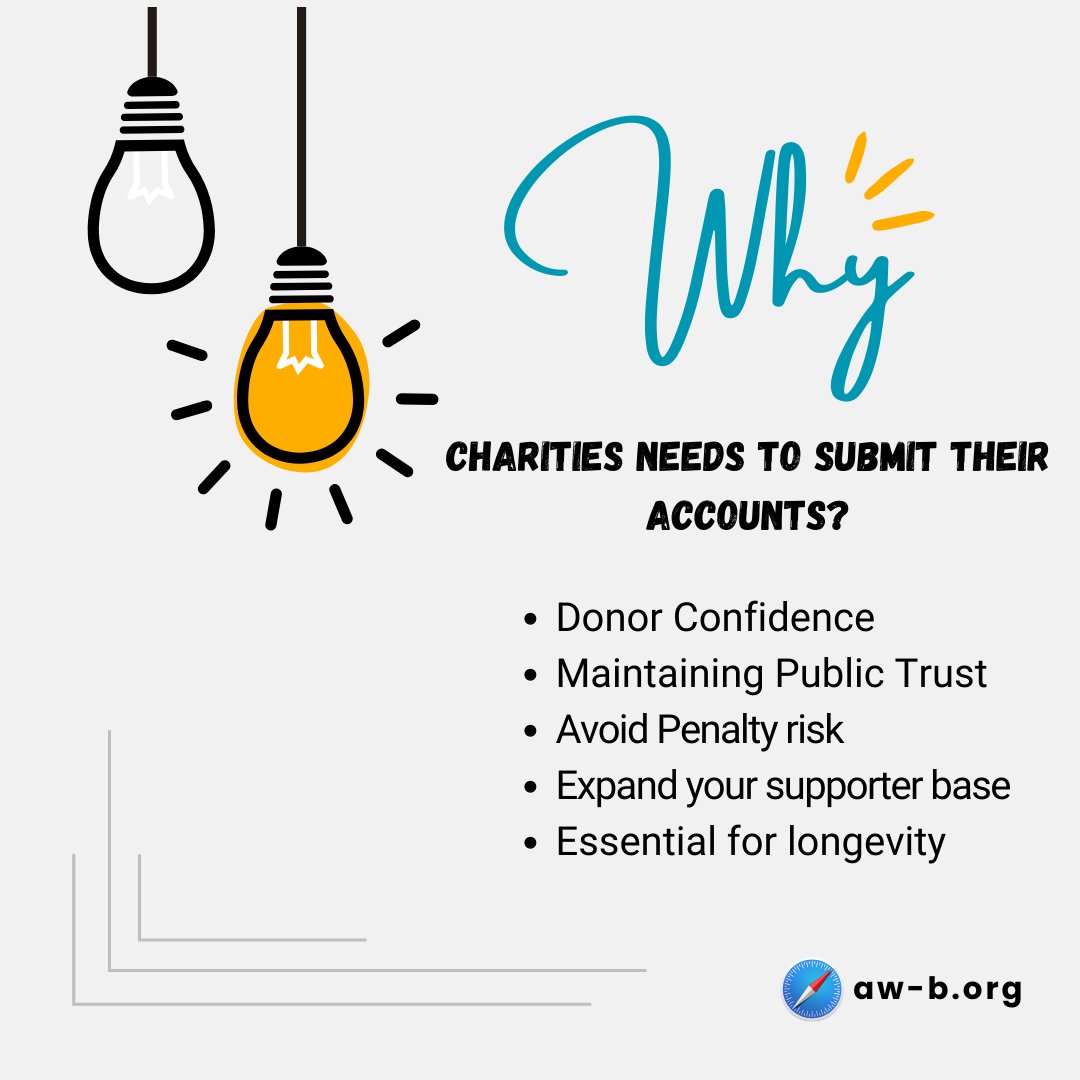 NGOaccounting's tweet photo. Transparency is key! 🌟 Charities submitting their accounts builds trust, ensures accountability, and enhances credibility. 📊✨ #charitytransparency #accountability
#ngo #communitysupport #donor #nonprofitorganization #Global https://t.co/6oFIvdZHyM