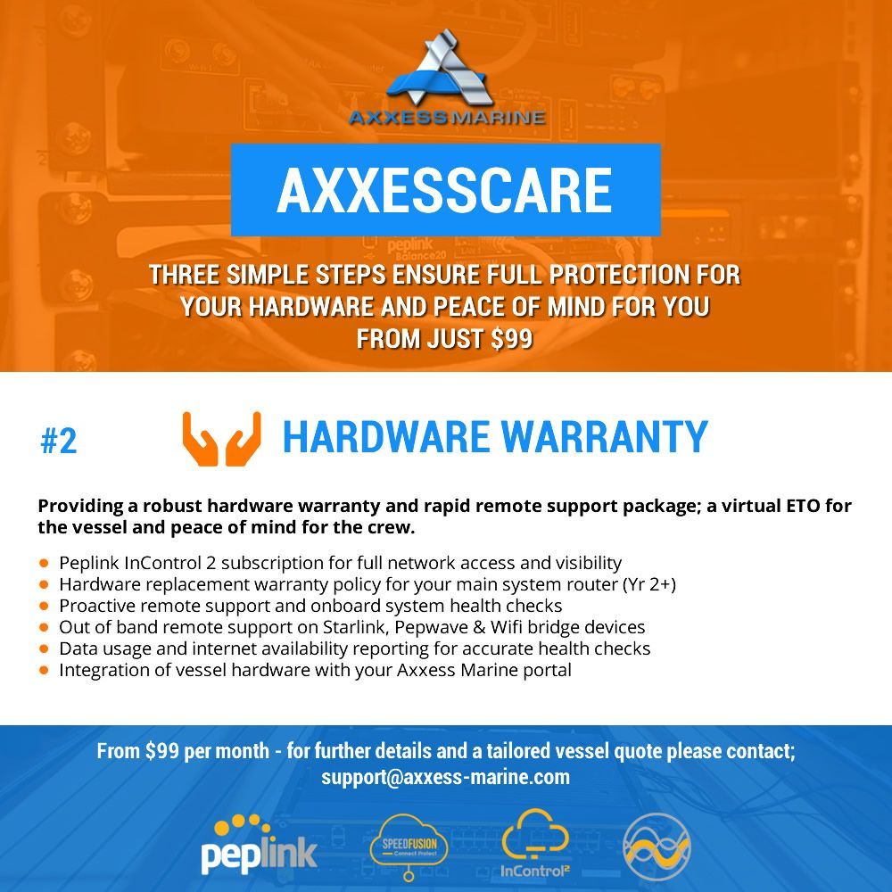 Providing a robust hardware warranty and rapid remote support package; a virtual ETO for the vessel and peace of mind for the crew.

Learn more: axxess-marine.com/services/axxes…

#axxessmarine #axxesscare