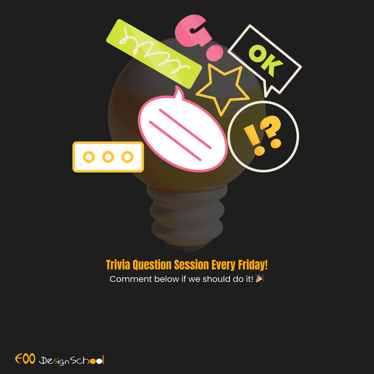 yestalab's tweet photo. What do you think about a trivia question session every Friday? 🧠 The correct answer wins a prize! Should we do it? Comment below and let us know! 

#eoodesignschool #ui/uxdesigncourse #ui/uxdesigncourseinnigeria #triviafriday #triviachallenge https://t.co/SeWl2kPxY9