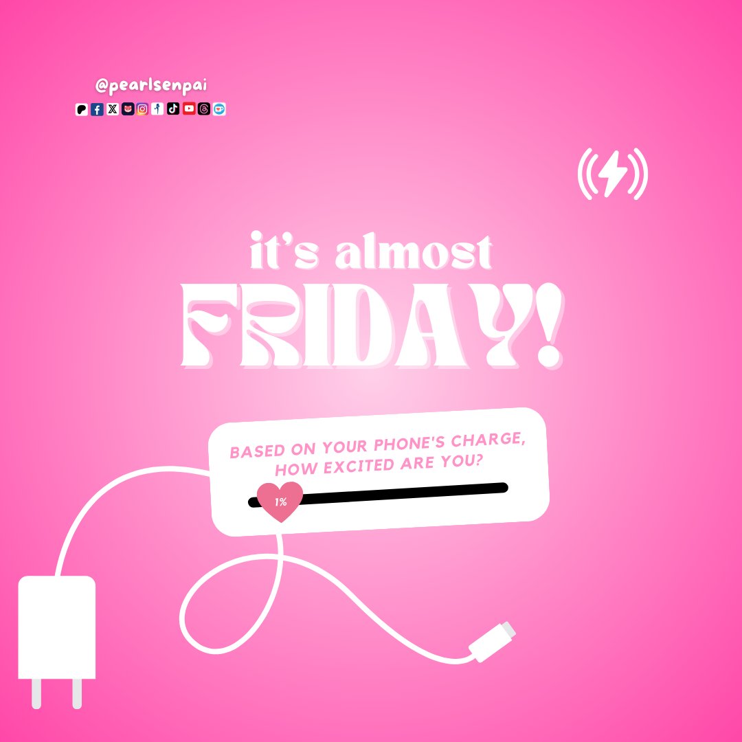 PearlSenpai's tweet image. AAAAA Finally, Friday is near! 😩 Based on your phone&apos;s charge, how excited are you? 🔋 Let me know in the comments! ⚡️ #AlmostFriday #WeekendVibes #ExcitementLevel #TGIF