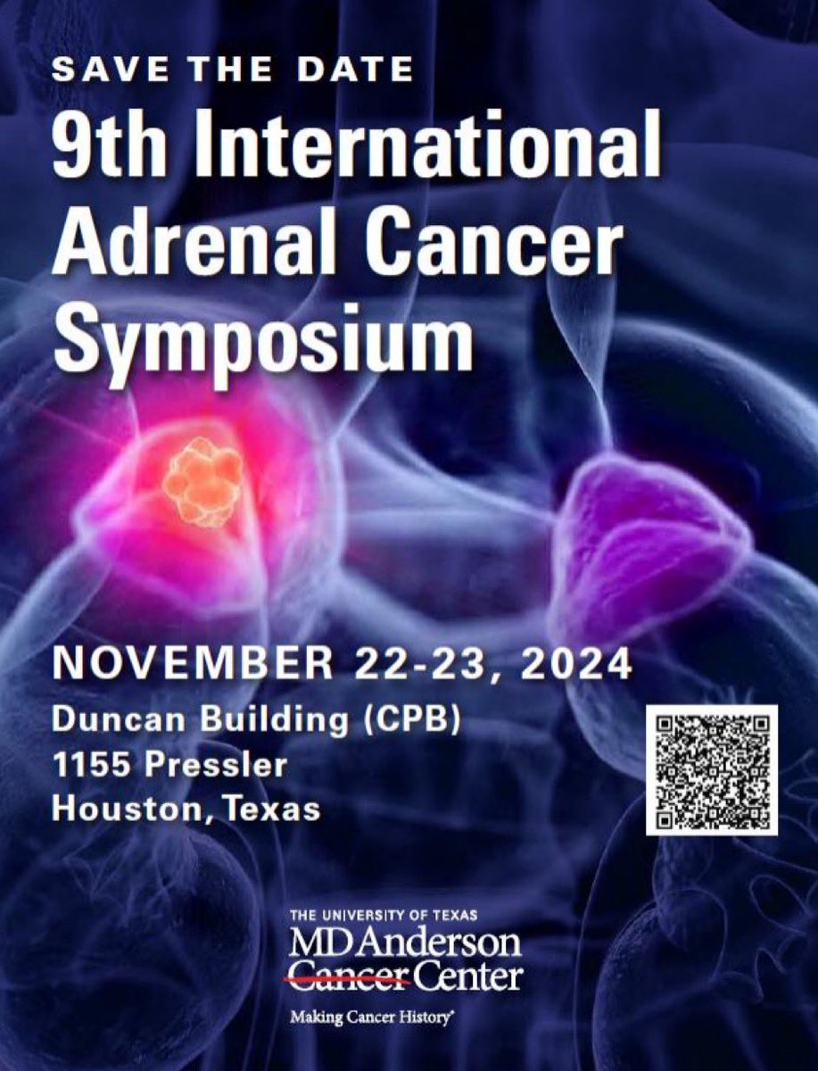 A5_AdrenalAlliance (@a5_adrenal) on Twitter photo Did you remember to sign up for the 9th International Adrenal Cancer meeting? 
Nov 22-23, 2024 in Houston, Tx USA. 
Agenda and info with QR code below. 
#adrenalcancer Did you remember to sign up for the 9th International Adrenal Cancer meeting? 
Nov 22-23, 2024 in Houston, Tx USA. 
Agenda and info with QR code below. 
#adrenalcancer