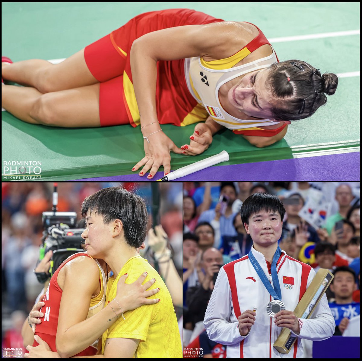 OmaGillClark's tweet photo. The #OlympicGames showcase sport for what it is, a joyous, wonderful and glorious thing.

But sport is also a double-edged sword.

For every victory there must also be defeat. Where there’s delight for one, there’s also disappointment for another. The ecstasy and agony, the delight and despair, the joy and sorrow are all part of the rich tapestry of sport.

And the obvious desire by the athletes to do well and perform to their best, accentuates that joy or sorrow of the success or perceived failure in Olympic competition. And those contrasting emotions at opposite ends of the spectrum, make Olympic sport utterly compulsive viewing for us spectators.

Records were achieved at the badminton with @ViktorAxelsen and Lee Yang and Wang Chi Lin retaining their titles. 
Dreams were both realised and shattered. 
We saw the unbearable cruelty of sport with a catastrophic injury to @CarolinaMarin when so close to a second Olympic final, after battling back from 2 previous knee surgeries, and the kindness and respect shown by her opponent He Bing Jiao in her reaction to the injury, and the gesture of holding the Spanish Olympic pin on the podium.

Despite the cauldron of pressure and the intense desire to achieve, what shone through was the continuous sportsmanship shown by our Olympic badminton players.

Whether it was crushing disappointment, or overwhelming delight, time and time again players greeted their opponents with a smile and a warm and genuine embrace in either congratulation or compassion.

The Olympic spirt is very much alive and well in the sport of badminton.

📷@badmintonphoto

#Paris2024 #Olympics2024 #Badminton #ParisOlympicGames2024 #ParisOlympics #Olympics
@Paris2024 @Olympics @iocmedia @bwfmedia  @Badminton_Asia @EuropeBEC @BadOceania  @BadmintonPanAm