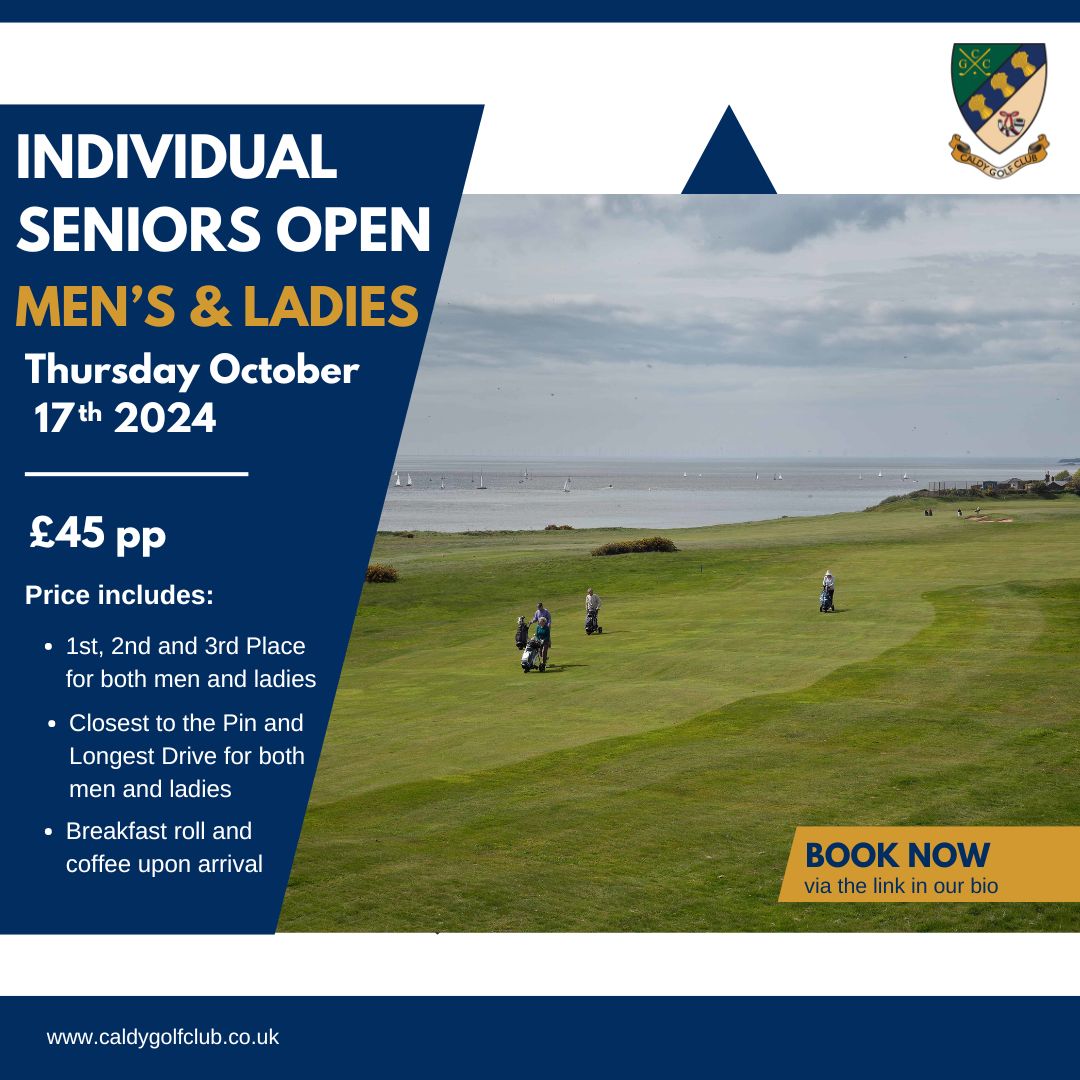 Please see the link in our bio to book for our Autumn Individual Senior Open on Thurs Oct 17 for £45 per player. This includes roll and hot drink along with individual prizes for both Men and Ladies. Visitors are advised that men and ladies are welcome to book together