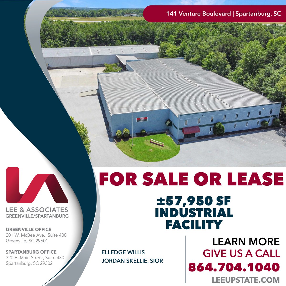 NEW LISTING!
Lee &amp; Associates Greenville / Spartanburg is pleased to present this ±57,950 SF industrial facility for sale located at 141 Venture Boulevard in Spartanburg, SC. 
Click here to view the property online: 
loom.ly/cUSq6MU
 
#leeassociates #leeupstate
