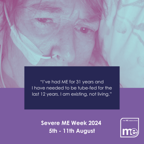 MEAssociation's tweet photo. “I’ve had ME for 31 years and I have needed to be tube-fed for the last 12 years. I am existing, not living.”

#pwME #MECFS #MyalgicE #MyalgicEncephalomyelitis #SevereME #SevereMEDay #SevereMEWeek #SevereMEWeek2024 #SMEWeek2024 https://t.co/rsXFqjbHI8